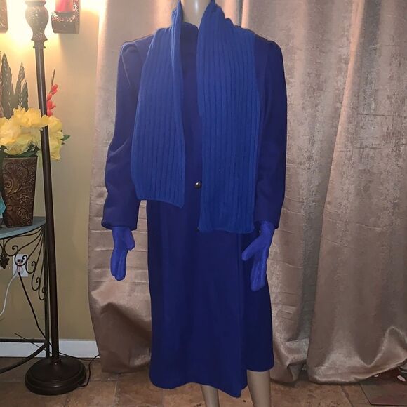 Vintage Royal Blue Wool Trench Coat